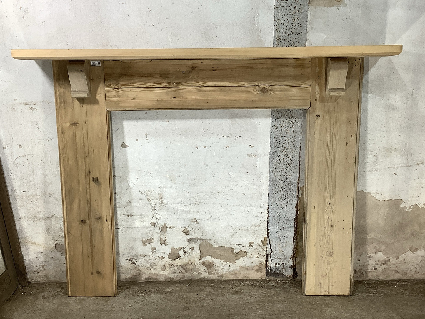 Large Reclaimed Rustic Old Stripped Wooden Pine Fire Surround 3'10"H 5'2" W