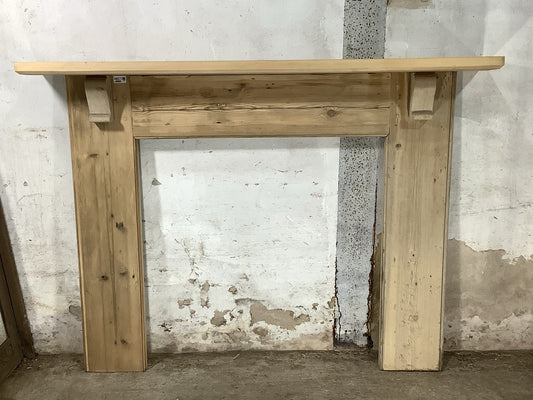 Large Reclaimed Rustic Old Stripped Wooden Pine Fire Surround 3'10"H 5'2" W