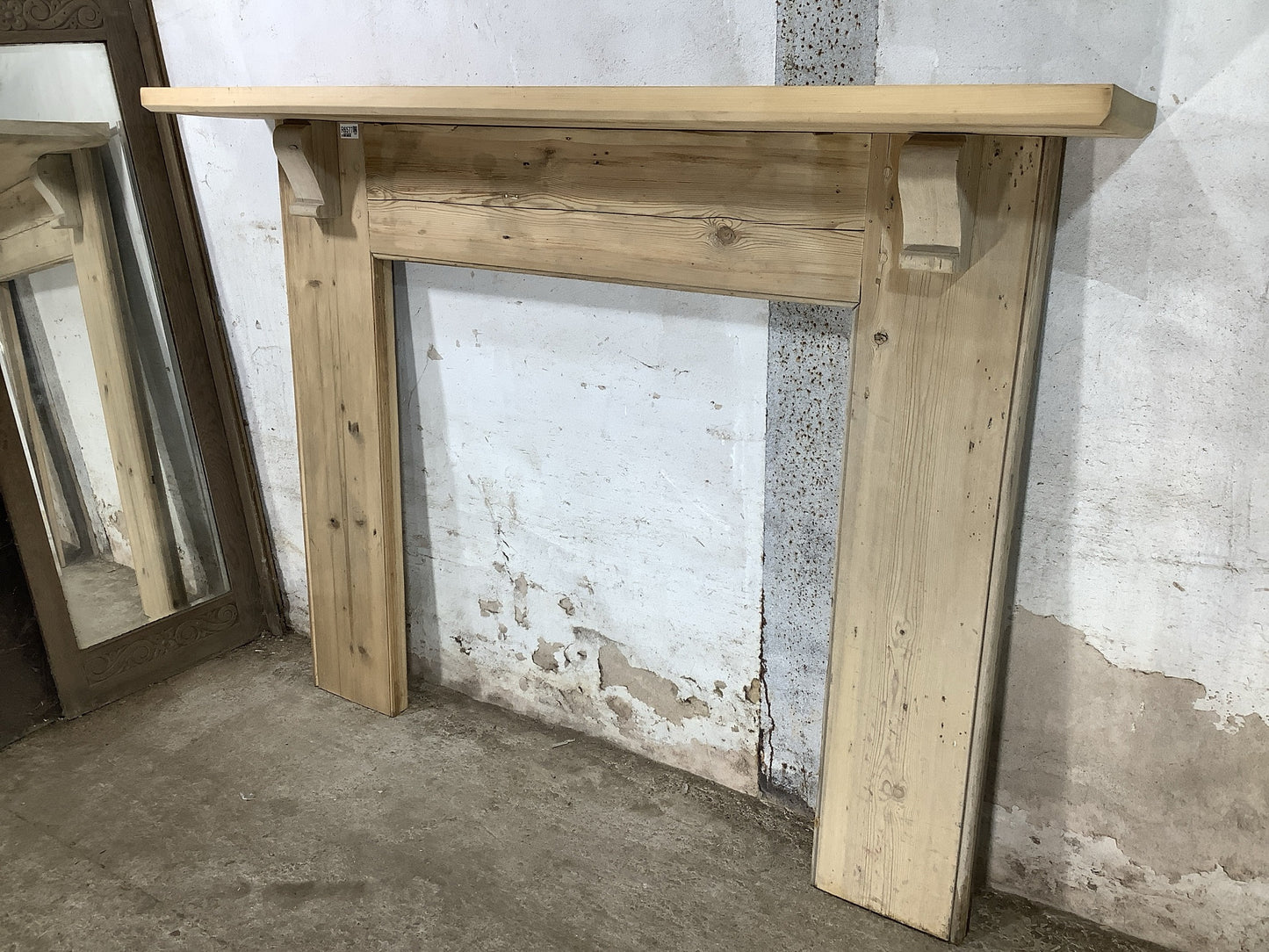 Large Reclaimed Rustic Old Stripped Wooden Pine Fire Surround 3'10"H 5'2" W