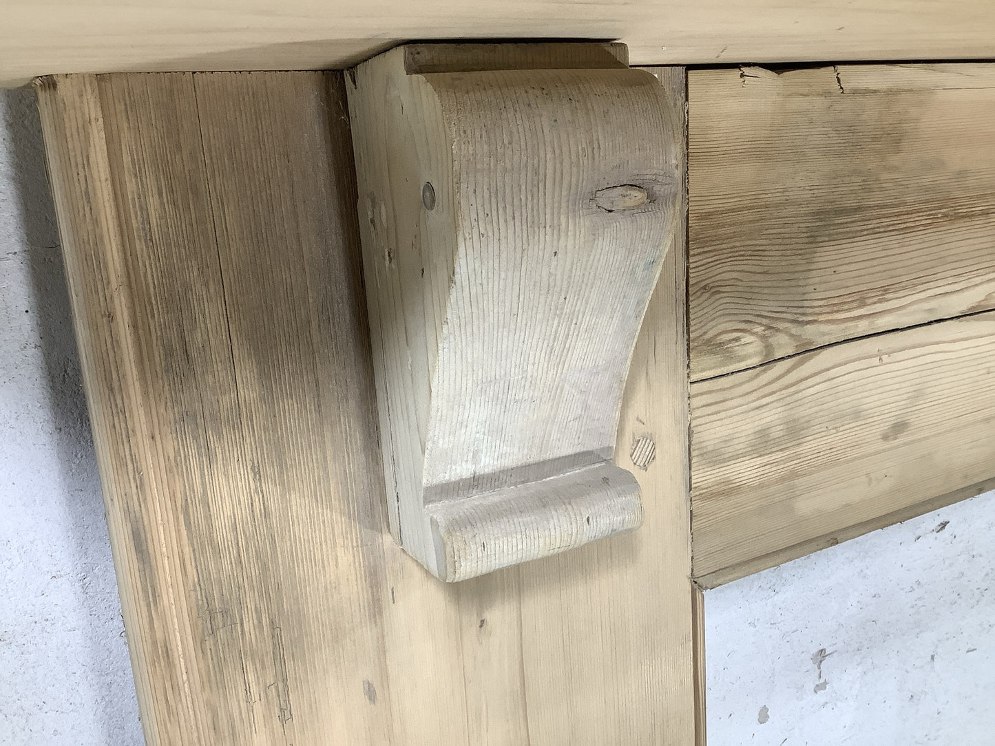 Large Reclaimed Rustic Old Stripped Wooden Pine Fire Surround 3'10"H 5'2" W