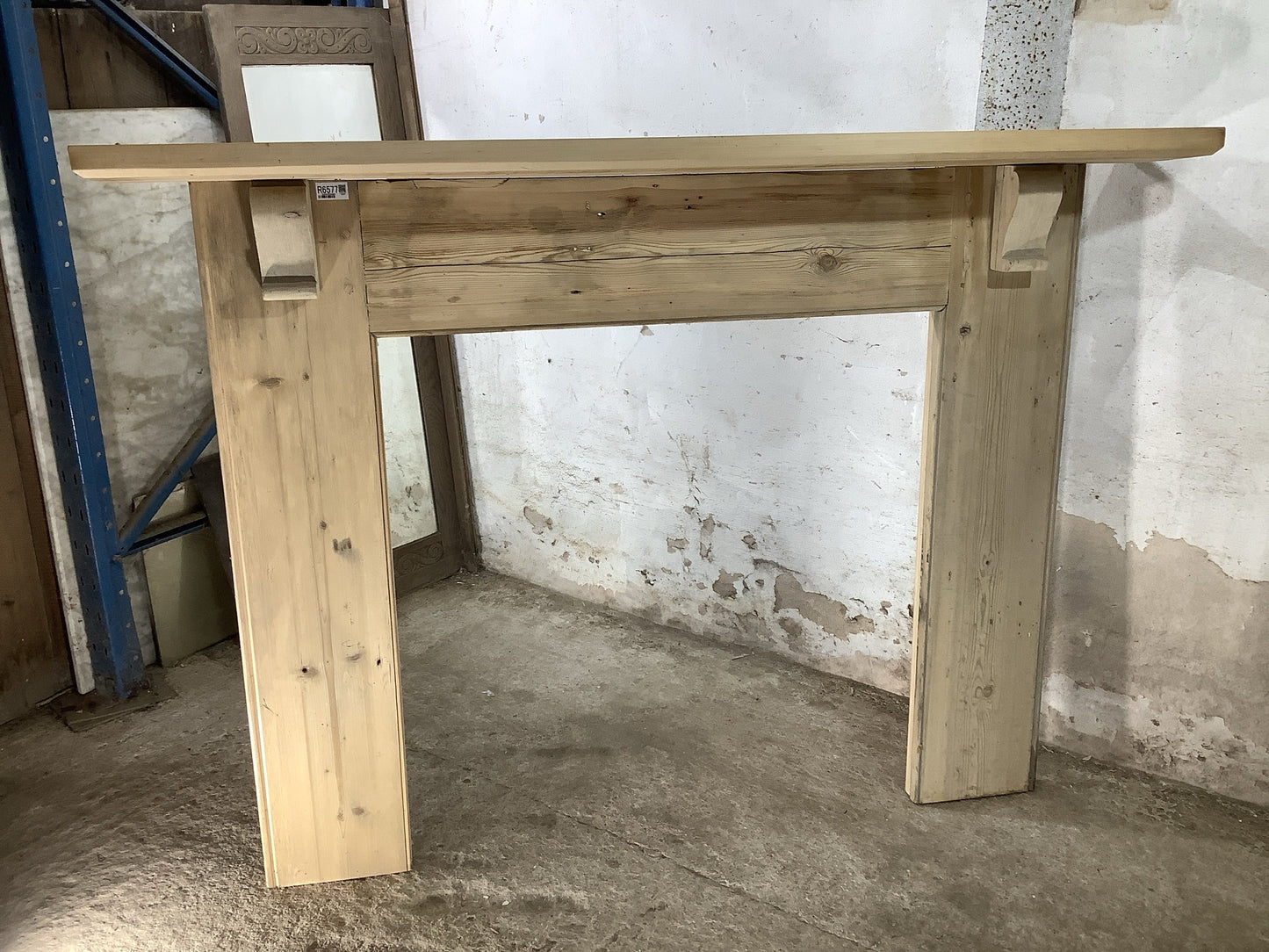 Large Reclaimed Rustic Old Stripped Wooden Pine Fire Surround 3'10"H 5'2" W