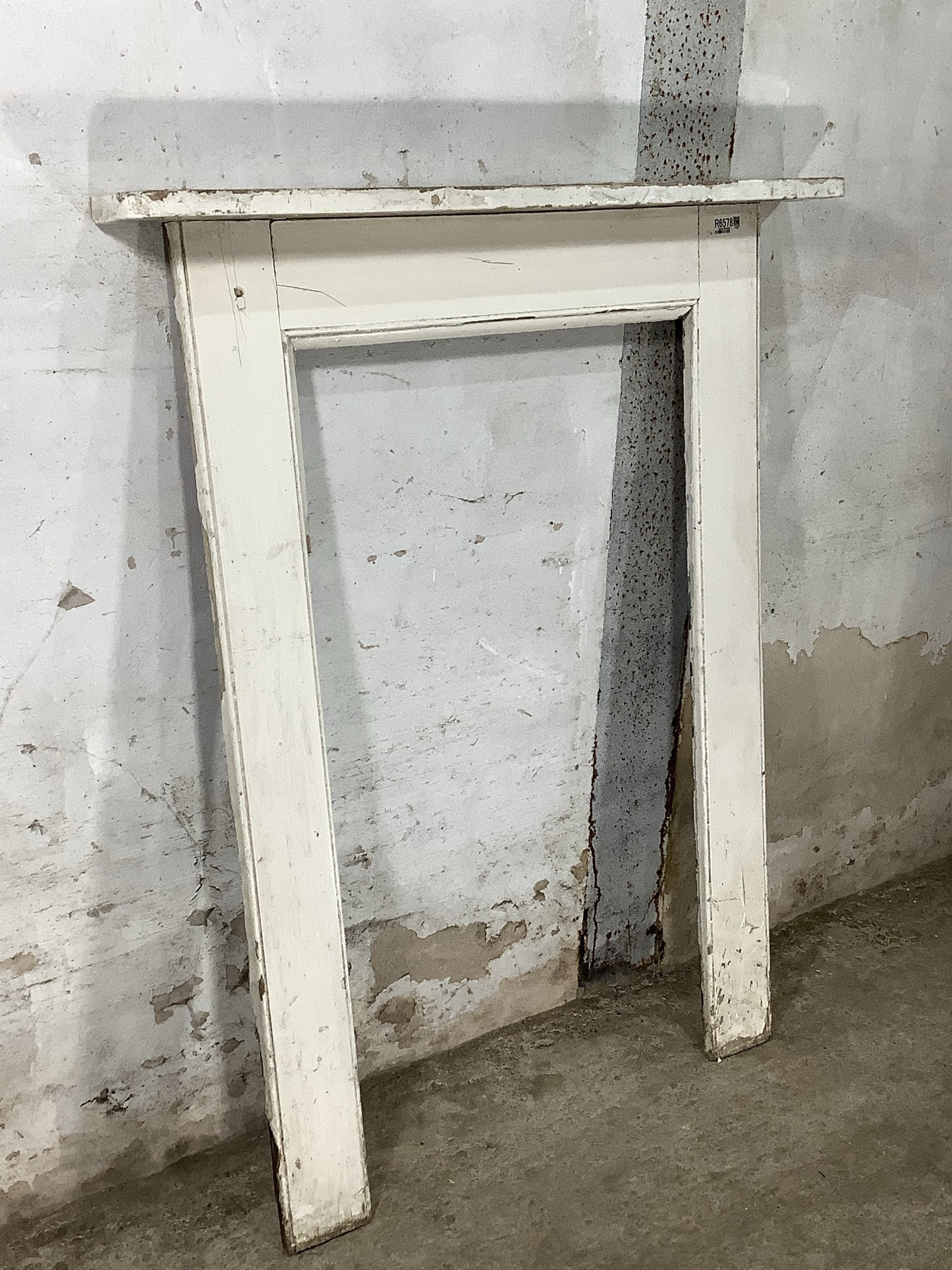 Rustic White Vintage Small Simple Painted Pine Wooden Fire Surround 3'8"H 2'11" W