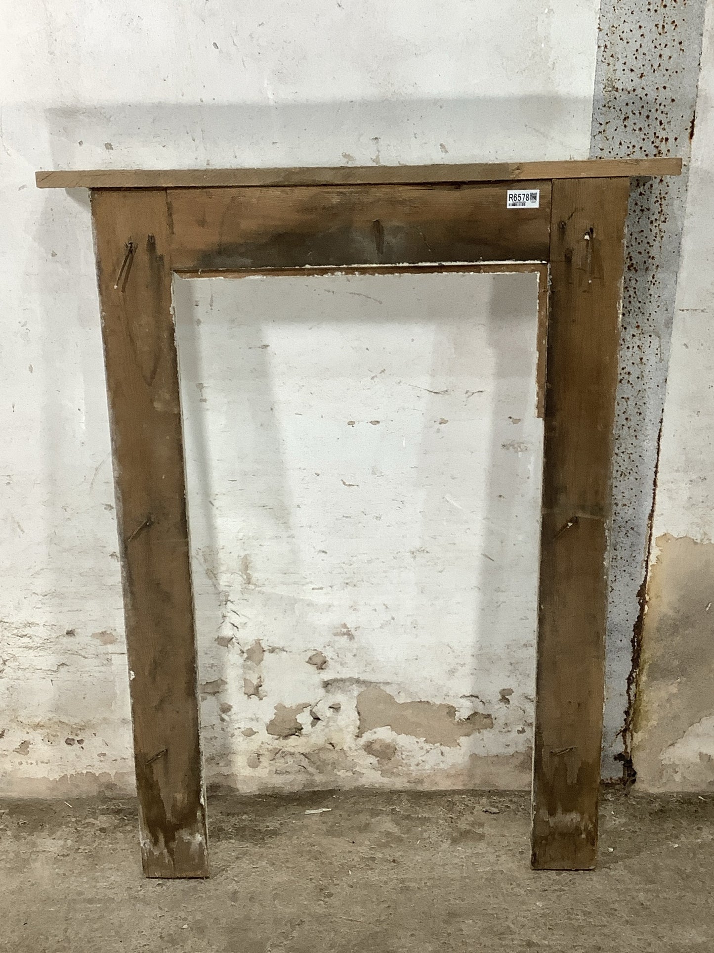 Rustic White Vintage Small Simple Painted Pine Wooden Fire Surround 3'8"H 2'11" W