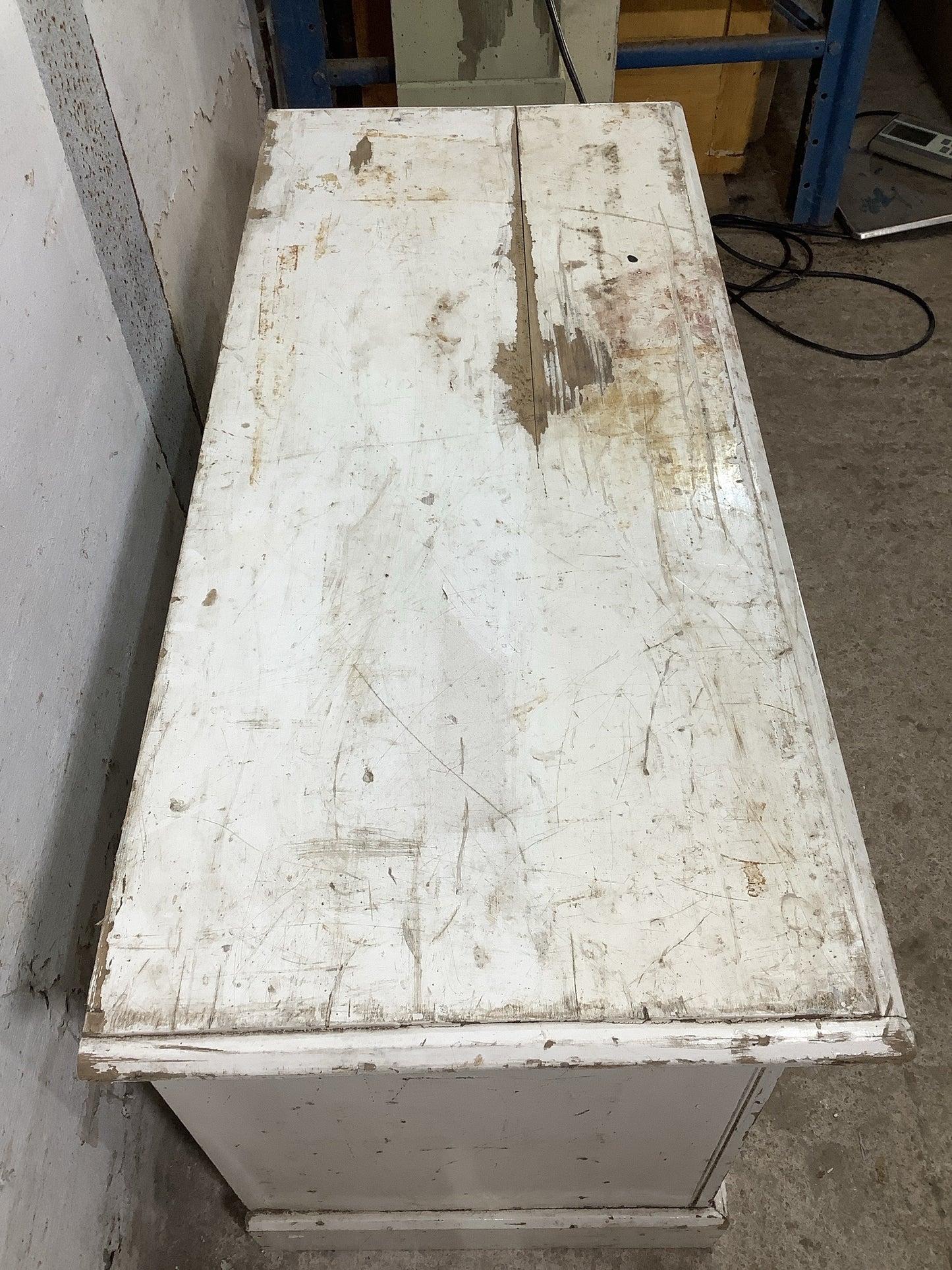 Rustic 1930s White Painted Pine Chest of Drawers with 2 Drawers  1'11"H 3'2" W
