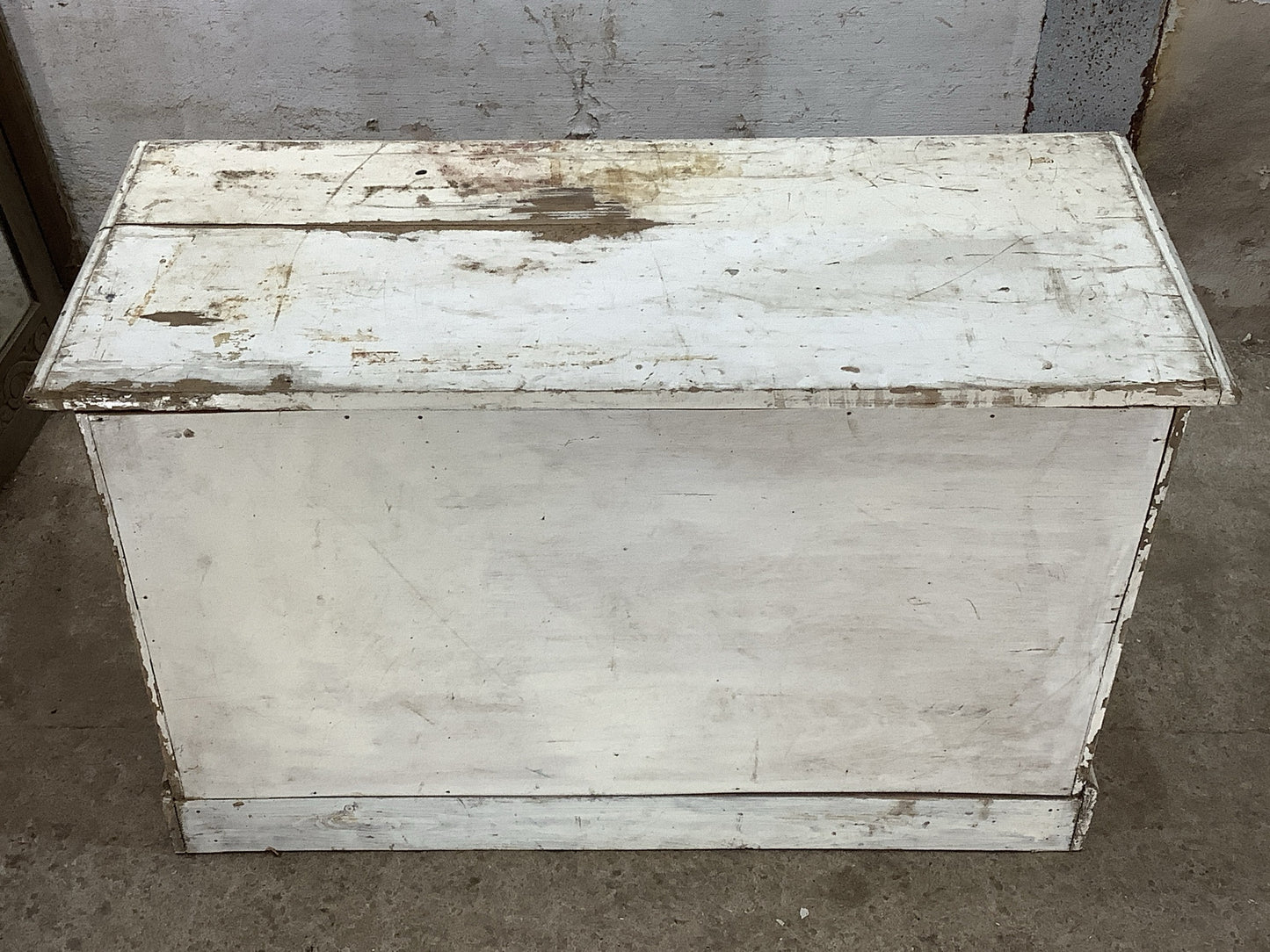 Rustic 1930s White Painted Pine Chest of Drawers with 2 Drawers  1'11"H 3'2" W