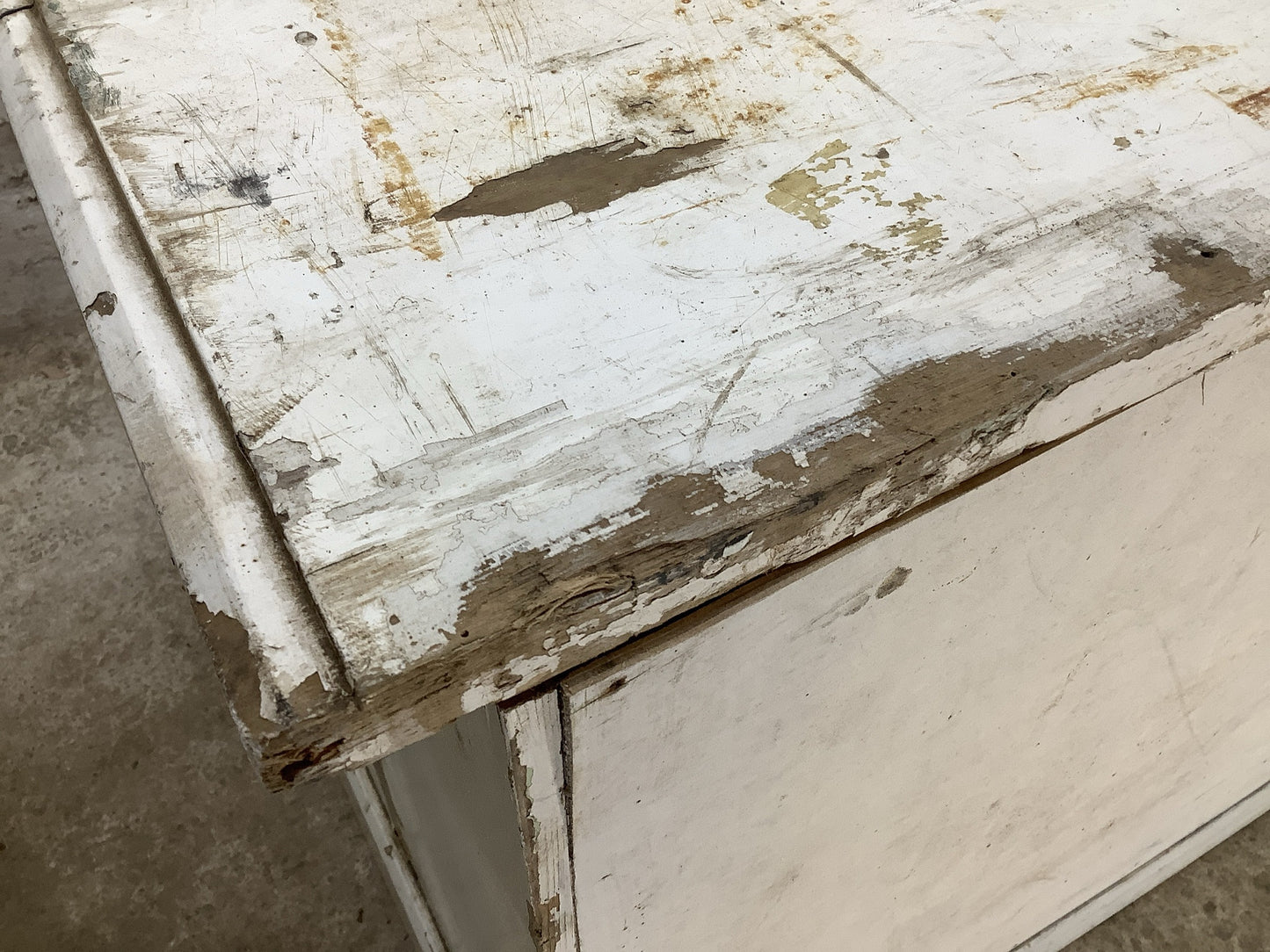 Rustic 1930s White Painted Pine Chest of Drawers with 2 Drawers  1'11"H 3'2" W