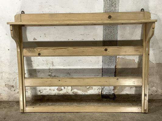 Reclaimed Victorian Waxed Pine Wooden Wall Hanging Shelf 3’3"H 4'2" W