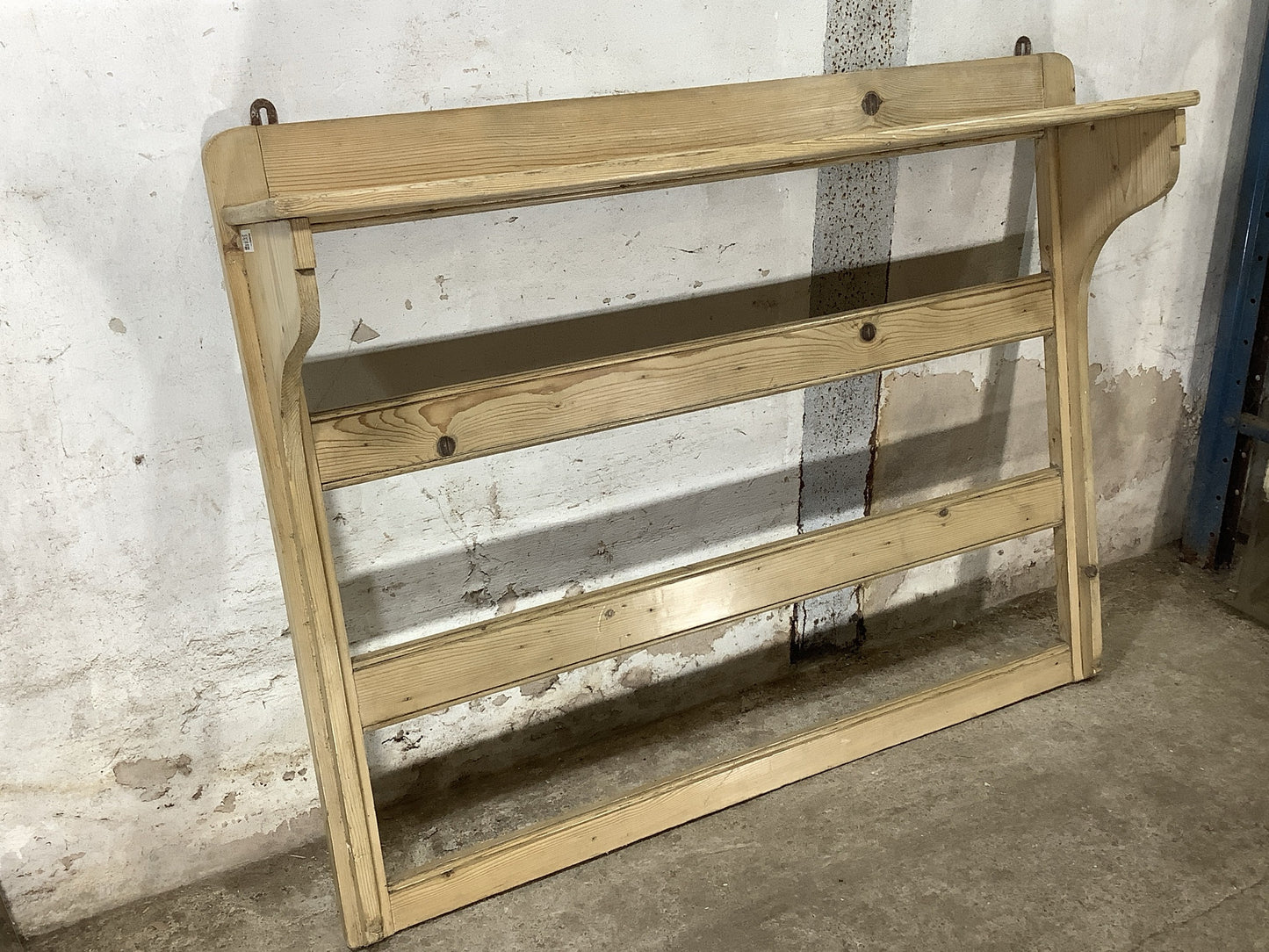 Reclaimed Victorian Waxed Pine Wooden Wall Hanging Shelf 3’3"H 4'2" W