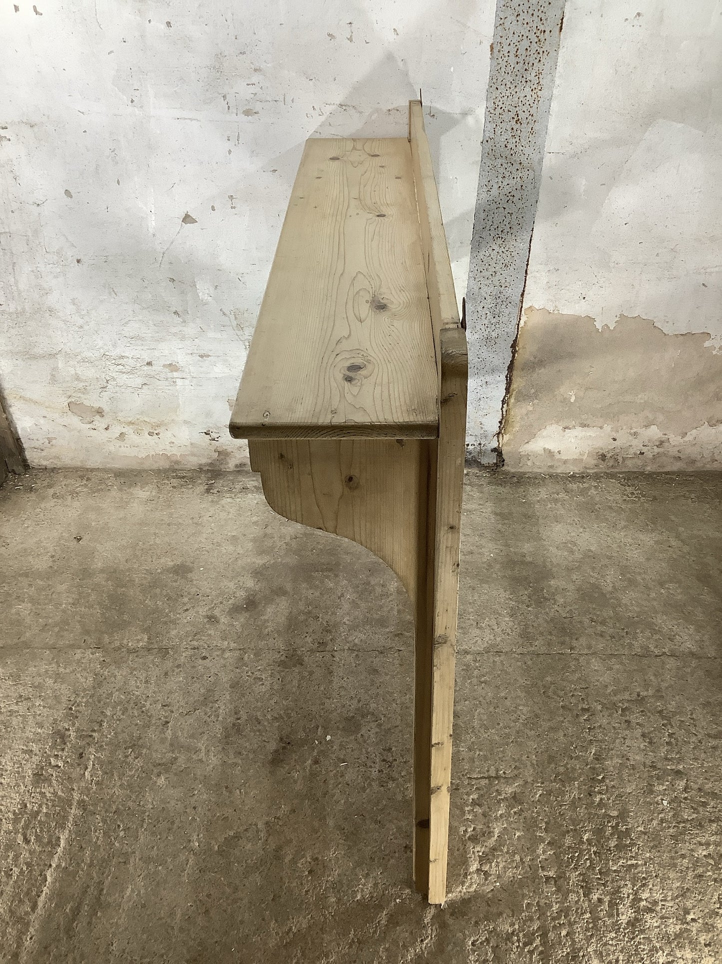 Reclaimed Victorian Waxed Pine Wooden Wall Hanging Shelf 3’3"H 4'2" W