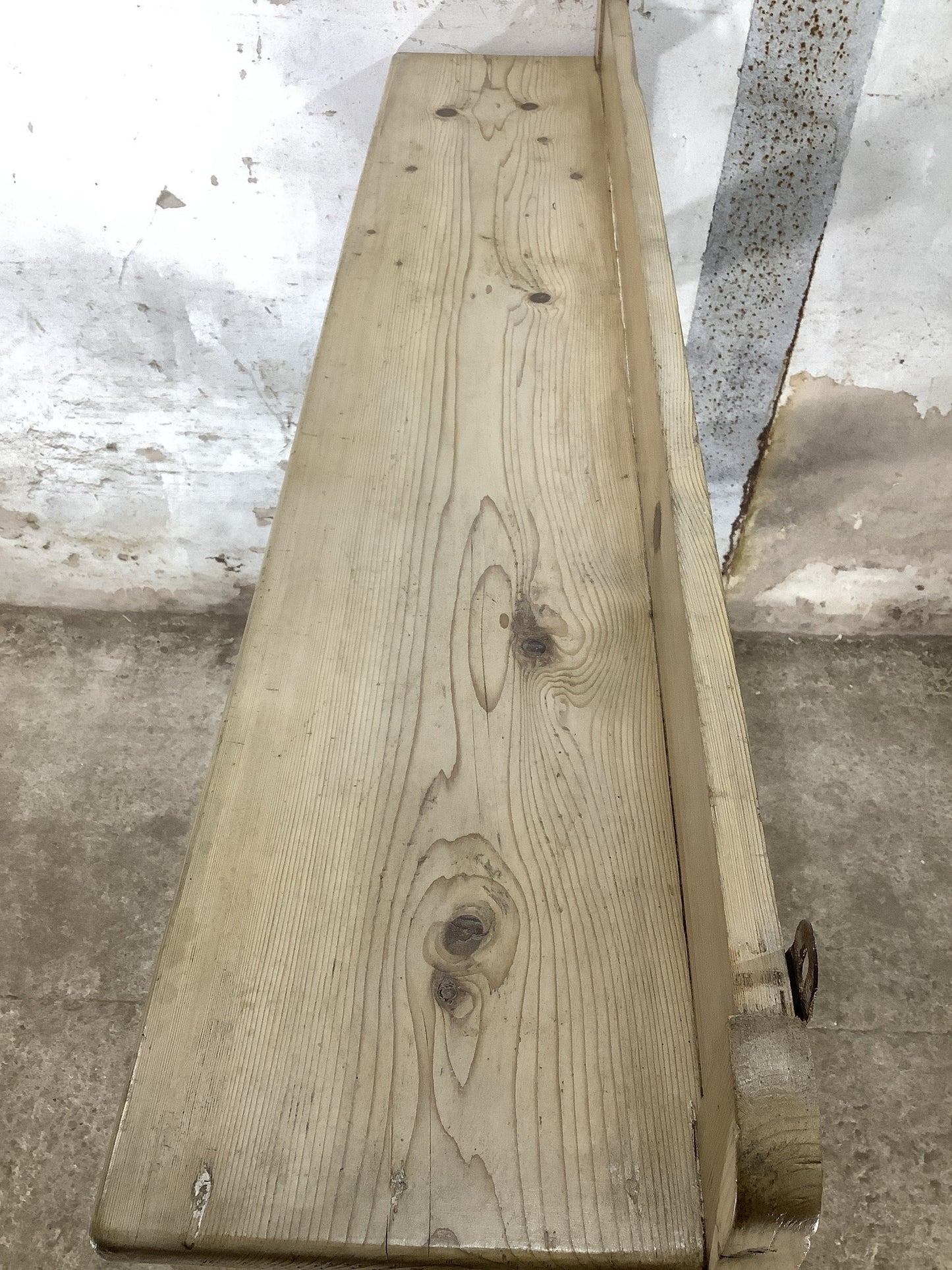Reclaimed Victorian Waxed Pine Wooden Wall Hanging Shelf 3’3"H 4'2" W