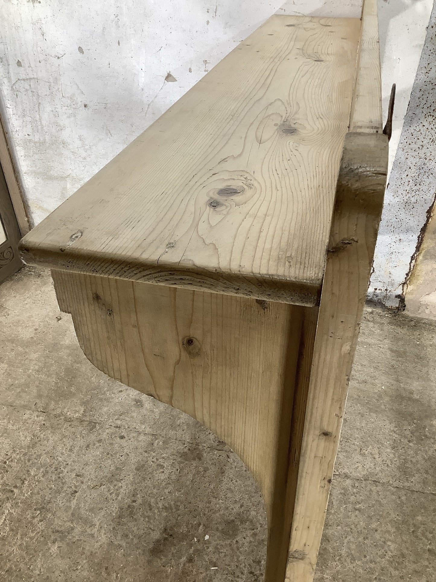 Reclaimed Victorian Waxed Pine Wooden Wall Hanging Shelf 3’3"H 4'2" W