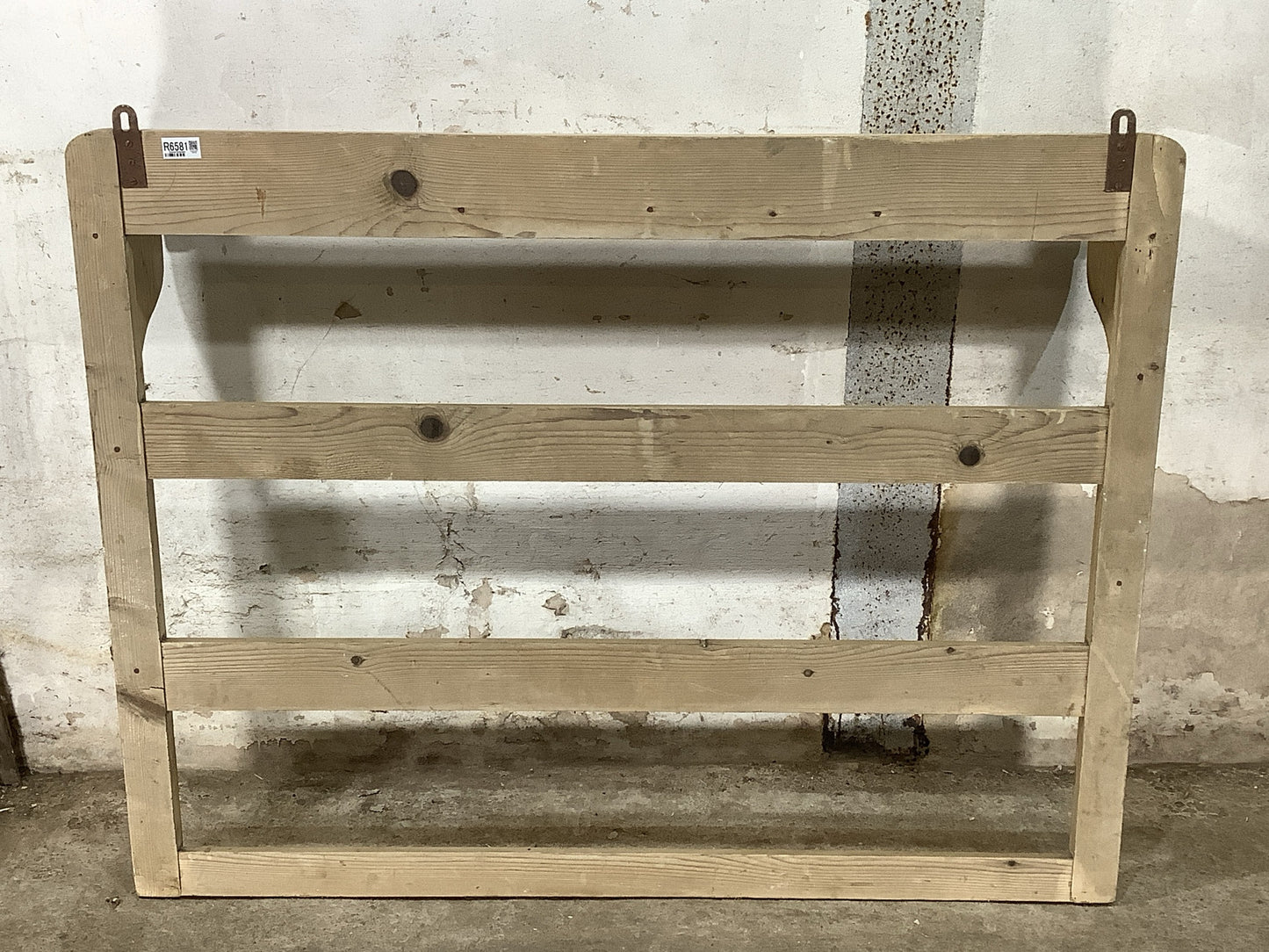 Reclaimed Victorian Waxed Pine Wooden Wall Hanging Shelf 3’3"H 4'2" W