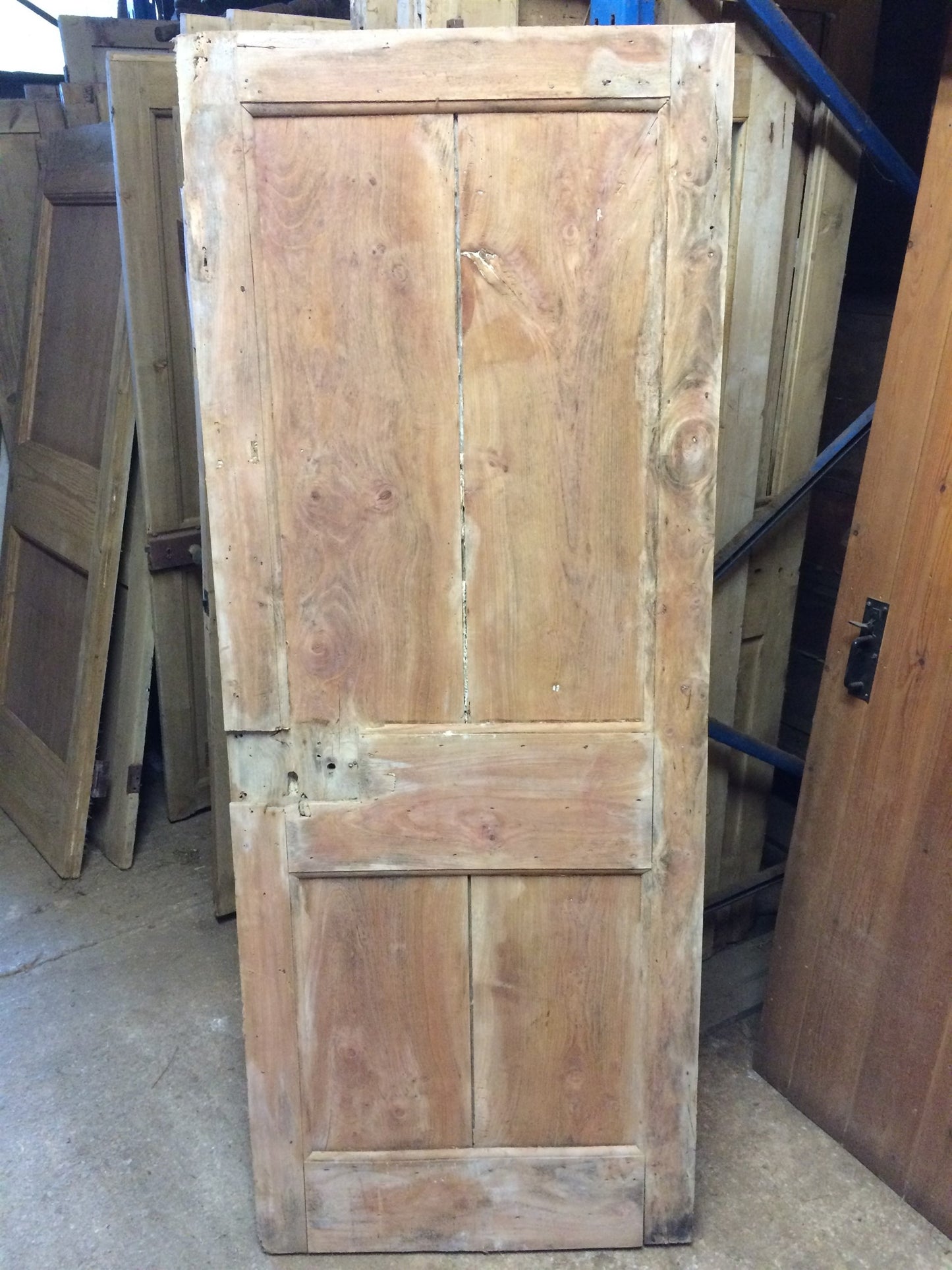 29" X 79 5/8" Reclaimed Rustic 4 Panel Plank Period Elm Door