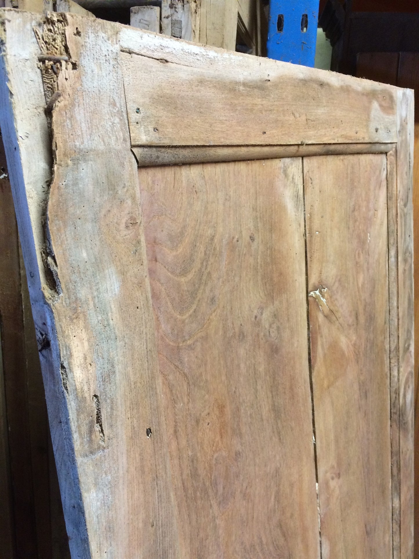 29" X 79 5/8" Reclaimed Rustic 4 Panel Plank Period Elm Door