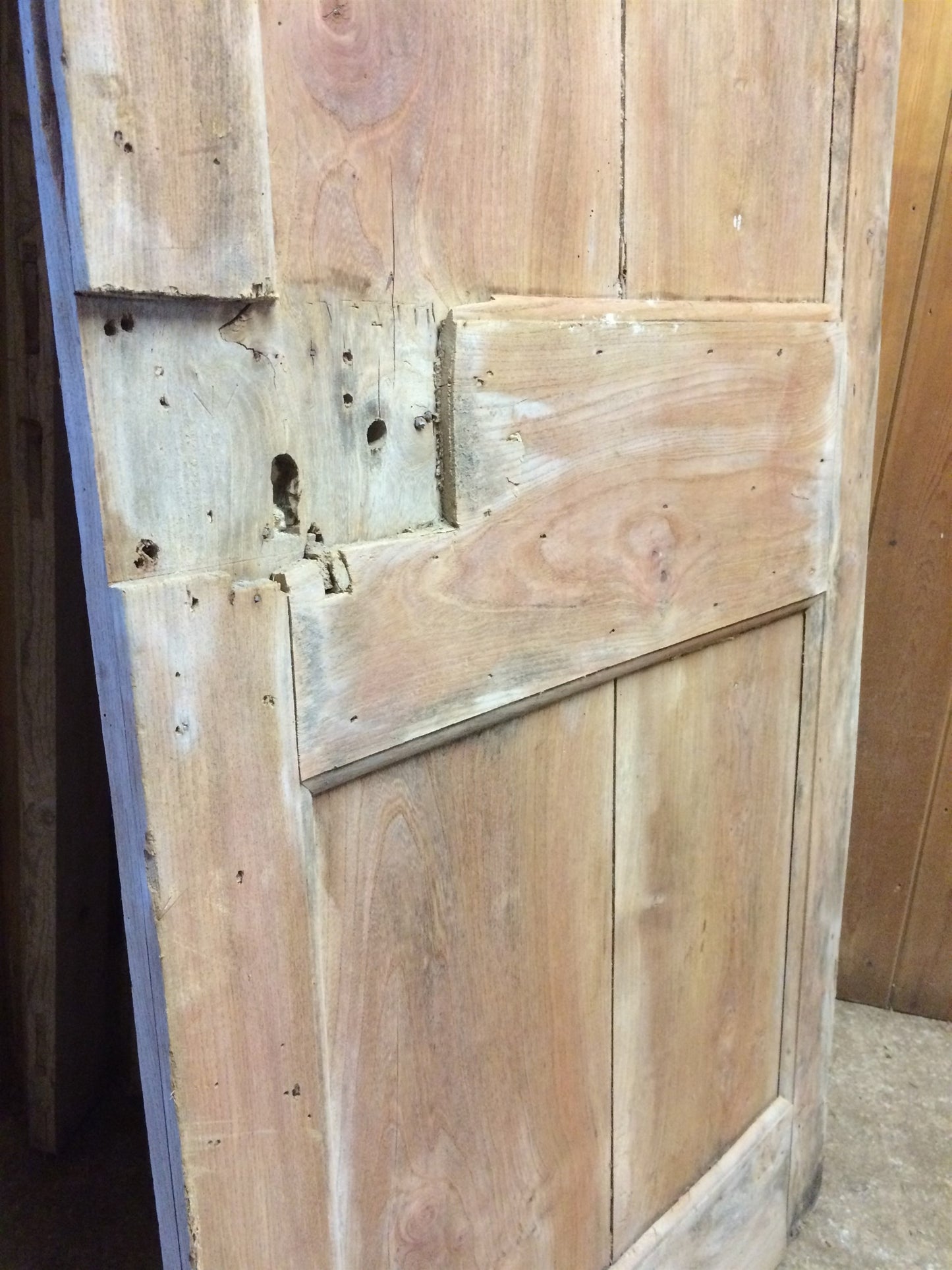 29" X 79 5/8" Reclaimed Rustic 4 Panel Plank Period Elm Door