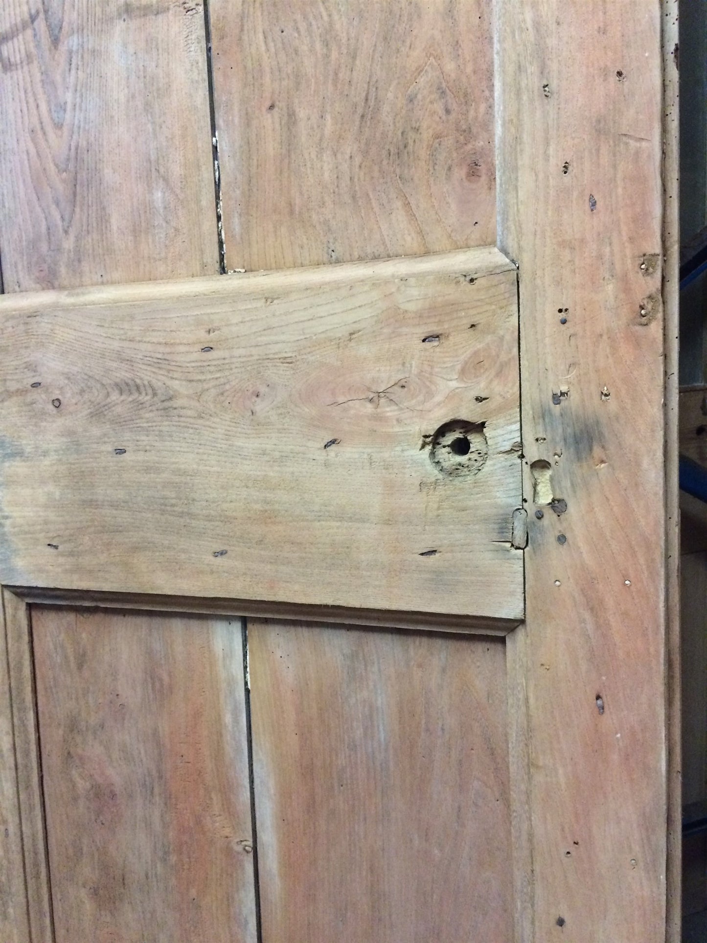 29" X 79 5/8" Reclaimed Rustic 4 Panel Plank Period Elm Door
