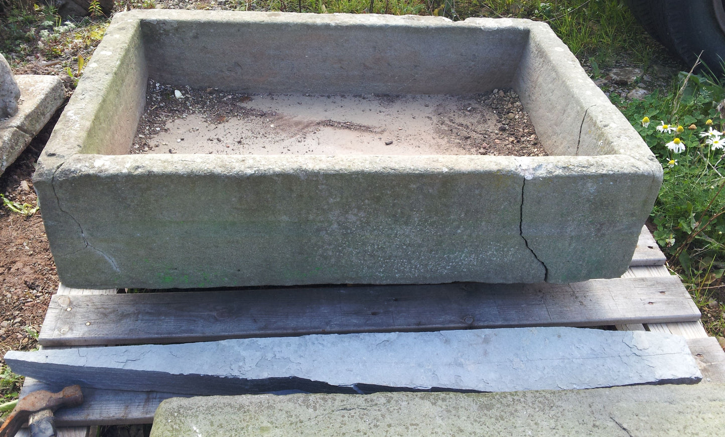Reclaimed Weathered Green Pennant Old Somerset Stone Sink Garden Planter Tub 3ft