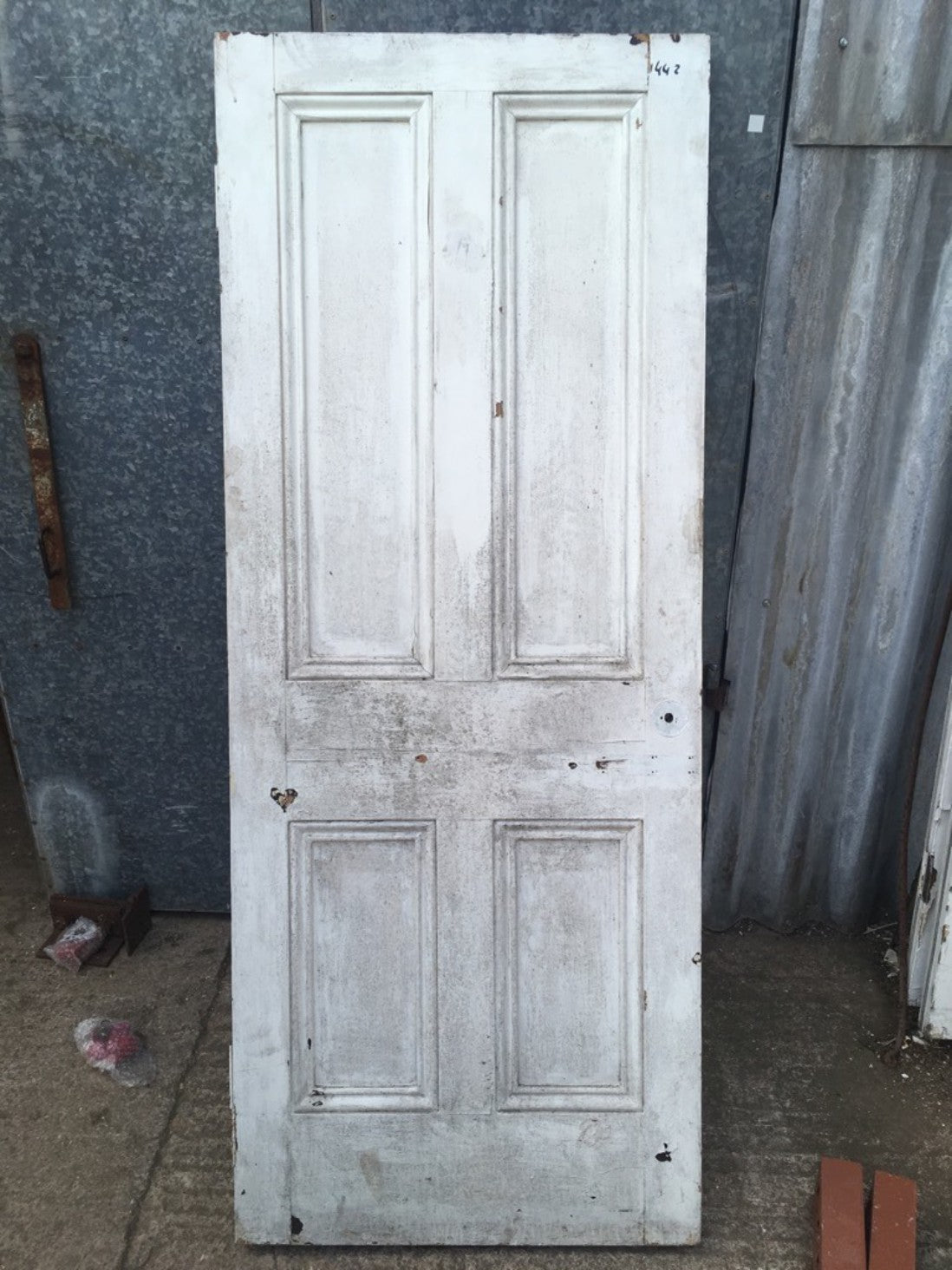 29“x73” Reclaimed Old Victorian Beaded 4 Panel Painted Pine Door