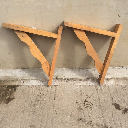 Large Chunky Pair Of Reclaimed Pine Shelf Wall Brackets