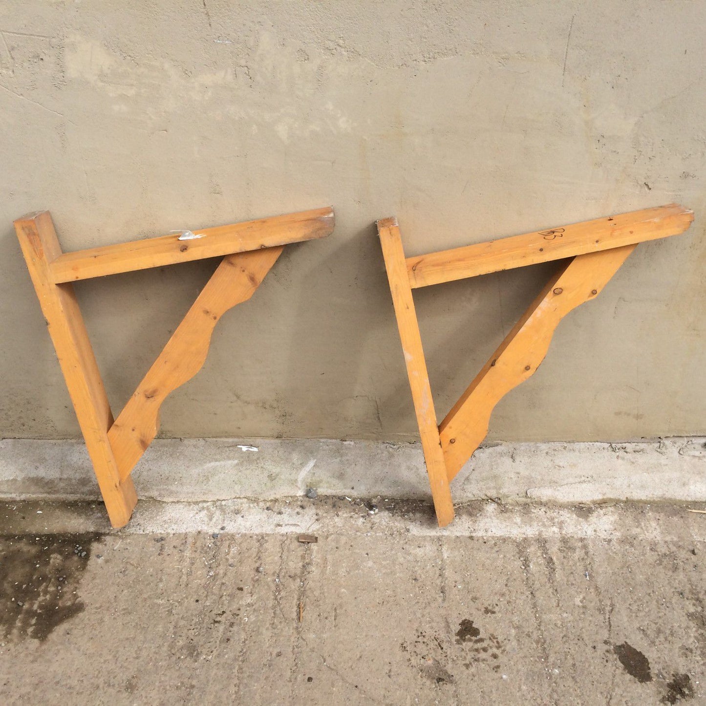 Large Chunky Pair Of Reclaimed Pine Shelf Wall Brackets