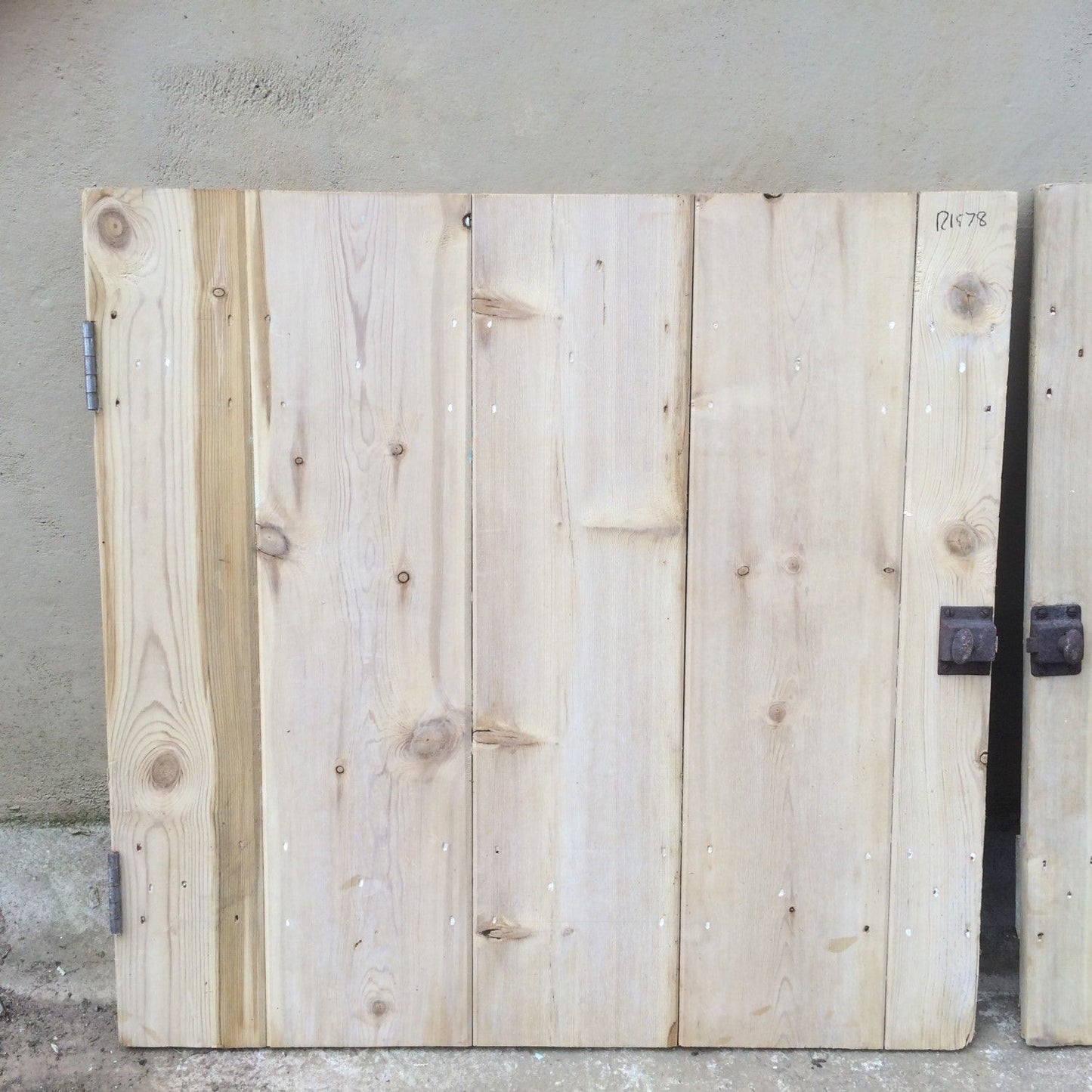 27“x26 1/2” Reclaimed Pair Of Old Stripped Pine 5 Plank Cupboard Doors