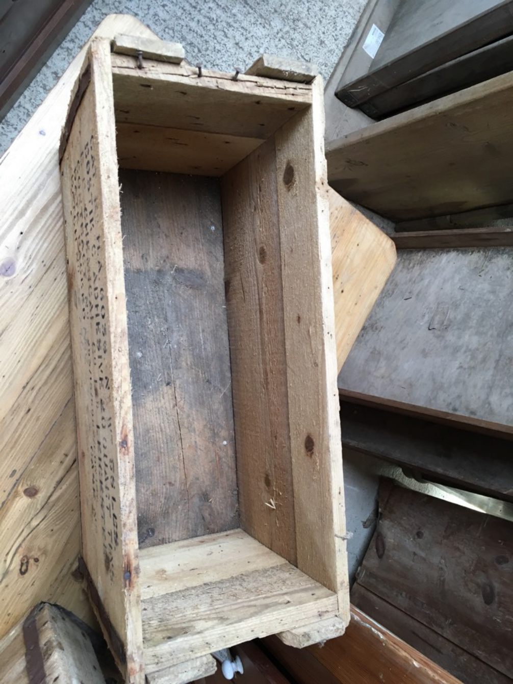 Two Reclaimed Ammunition Storage Boxes With Rope Handles 25 1/4”x10 1/2”