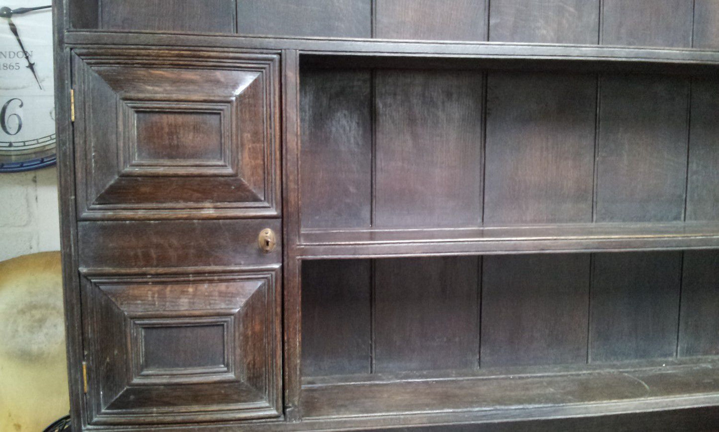 Reclaimed 6ft Solid Dark Oak Dresser With 3 Drawers & 2 Small Cupboards