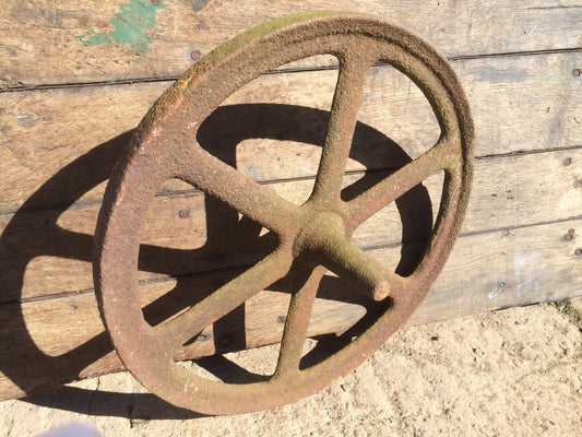 Old Early Victorian Cast Iron 6 Spoke Implement Wheelbarrow Wheel Ornament 18”
