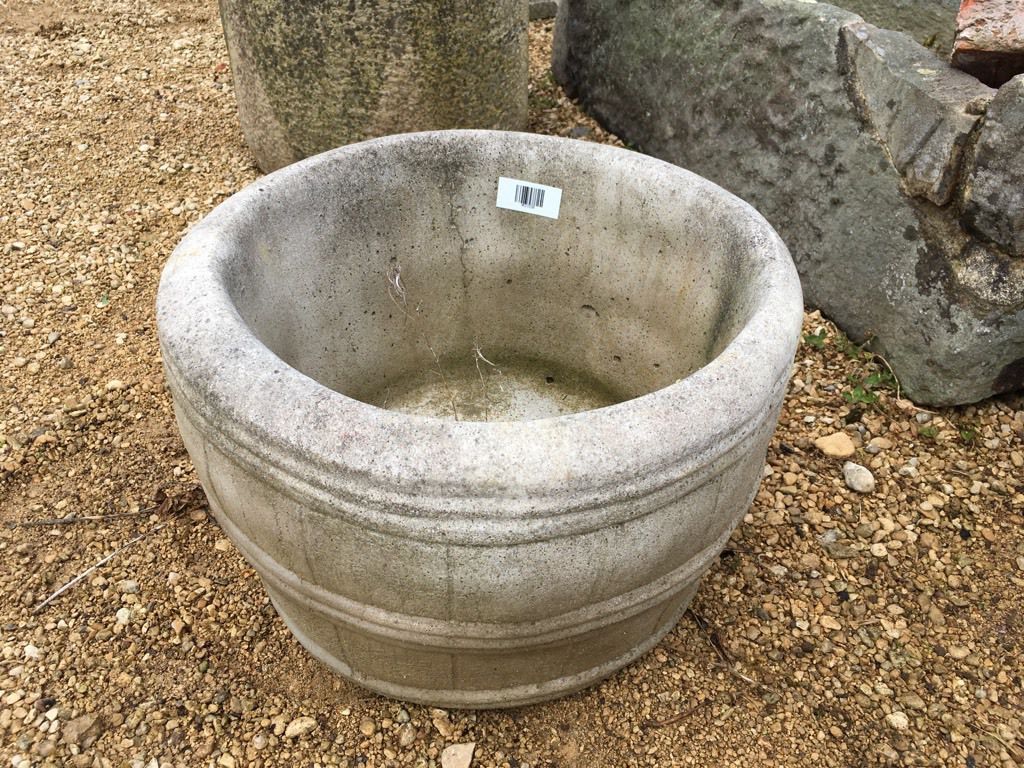 Lovely New Modern Concrete 15" Barrel Style Garden Stone Planter Pot