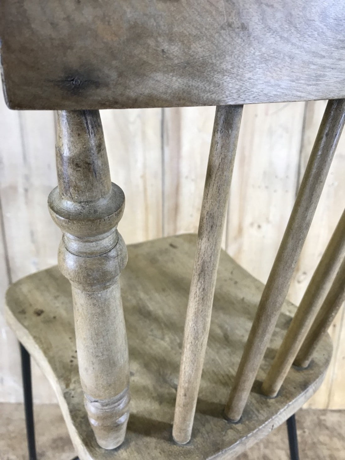 Old Converted Reclaimed Kitchen Dowel Back Stripped & Waxed Elm Chair To Stool