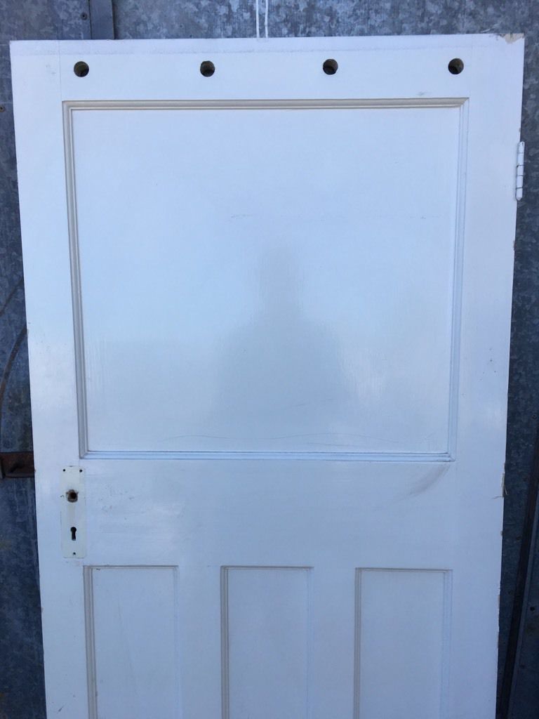 29”x77 1/2” Reclaimed 1930s Painted Pitch Pine Four Panel 1 Over 3 Internal Door
