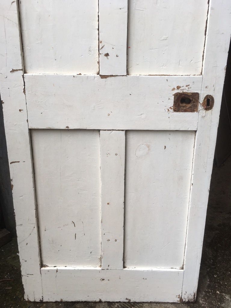 28 1/2”x77 1/4” Reclaimed Victorian Painted Pine 4 Panel 2 Over 2 Internal Door