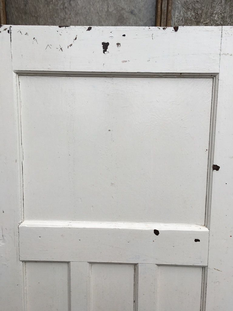 30 1/4”x72 1/4” Short 1930s Painted Pitch Pine Four Panel 1 Over 3 Internal Door