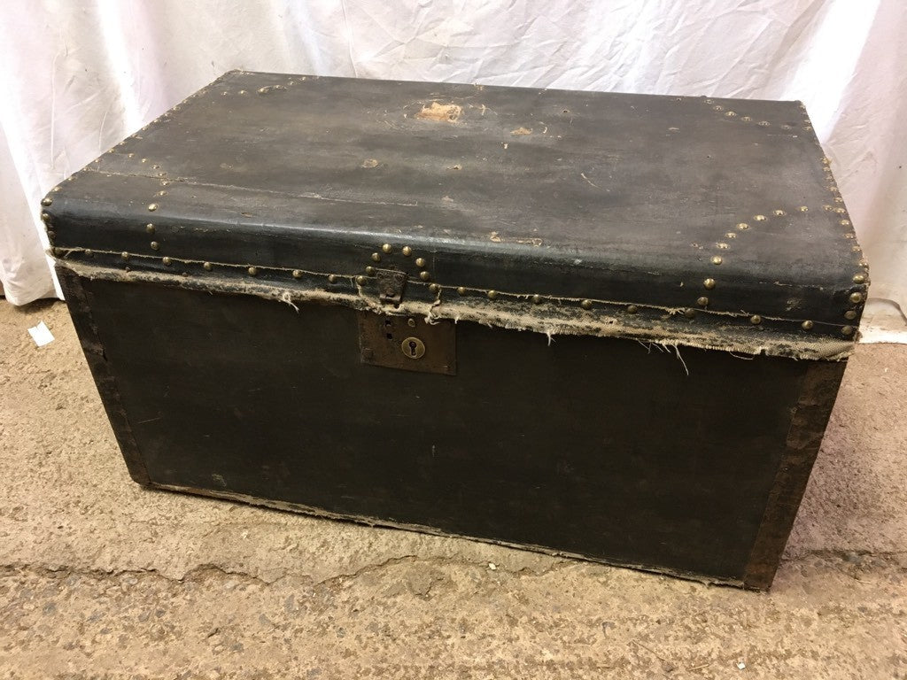 Reclaimed Old Pine & Oil Cloth Travelling Trunk 28" Long