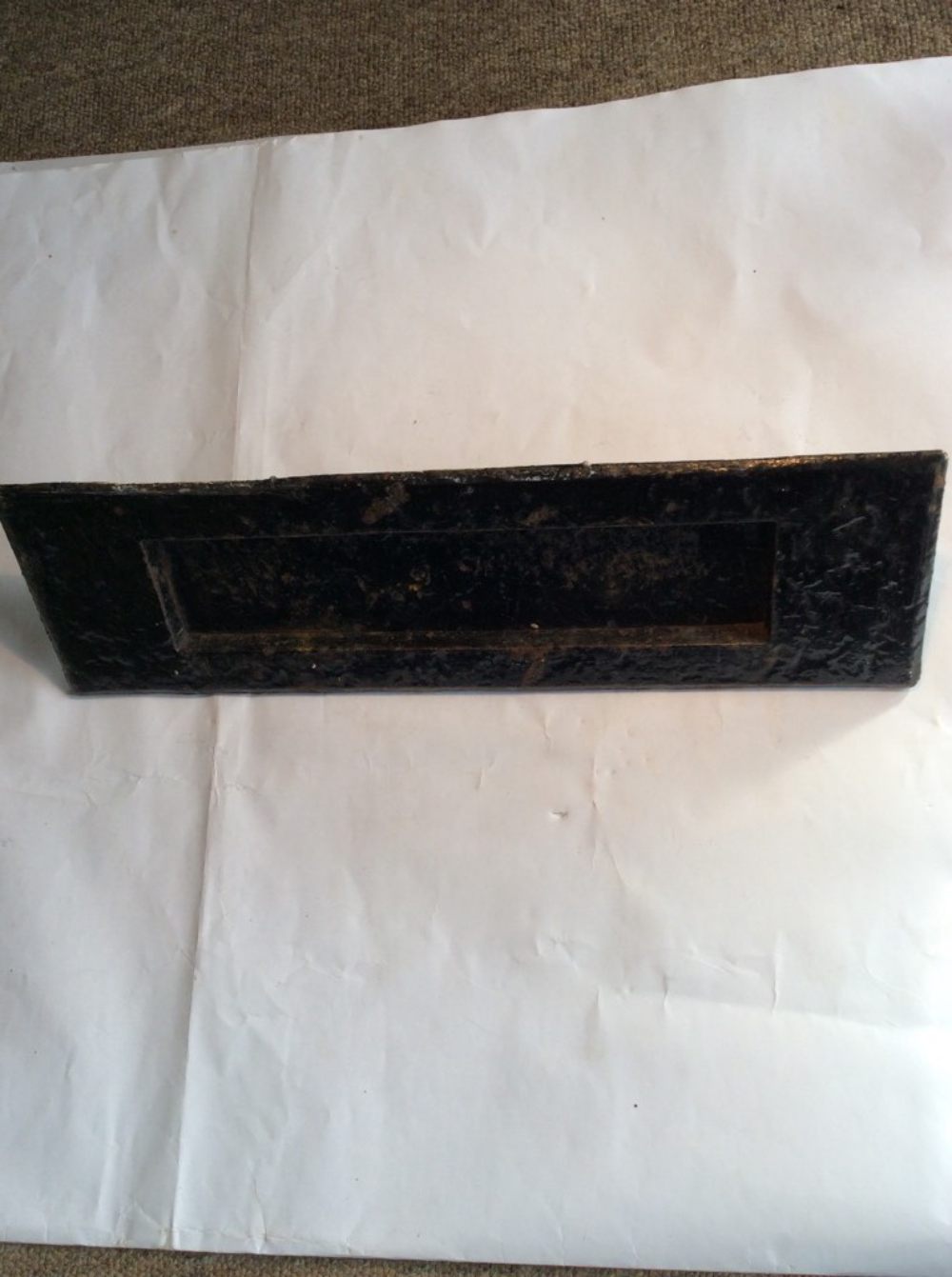 Reclaimed Old Cast Iron Exterior Letter Flap Painted Black 14" Long