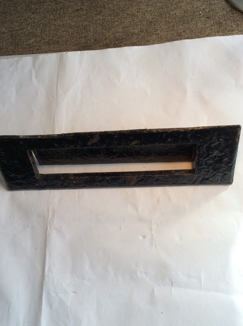 Reclaimed Old Cast Iron Exterior Letter Flap Painted Black 14" Long