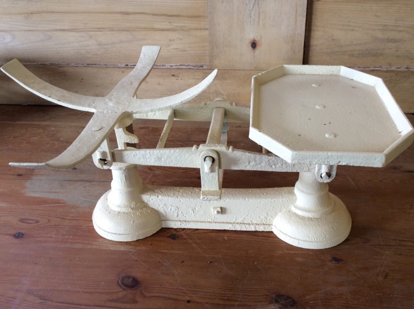 Salvaged 1930s Cast Iron Weighing Scales Cream 22”