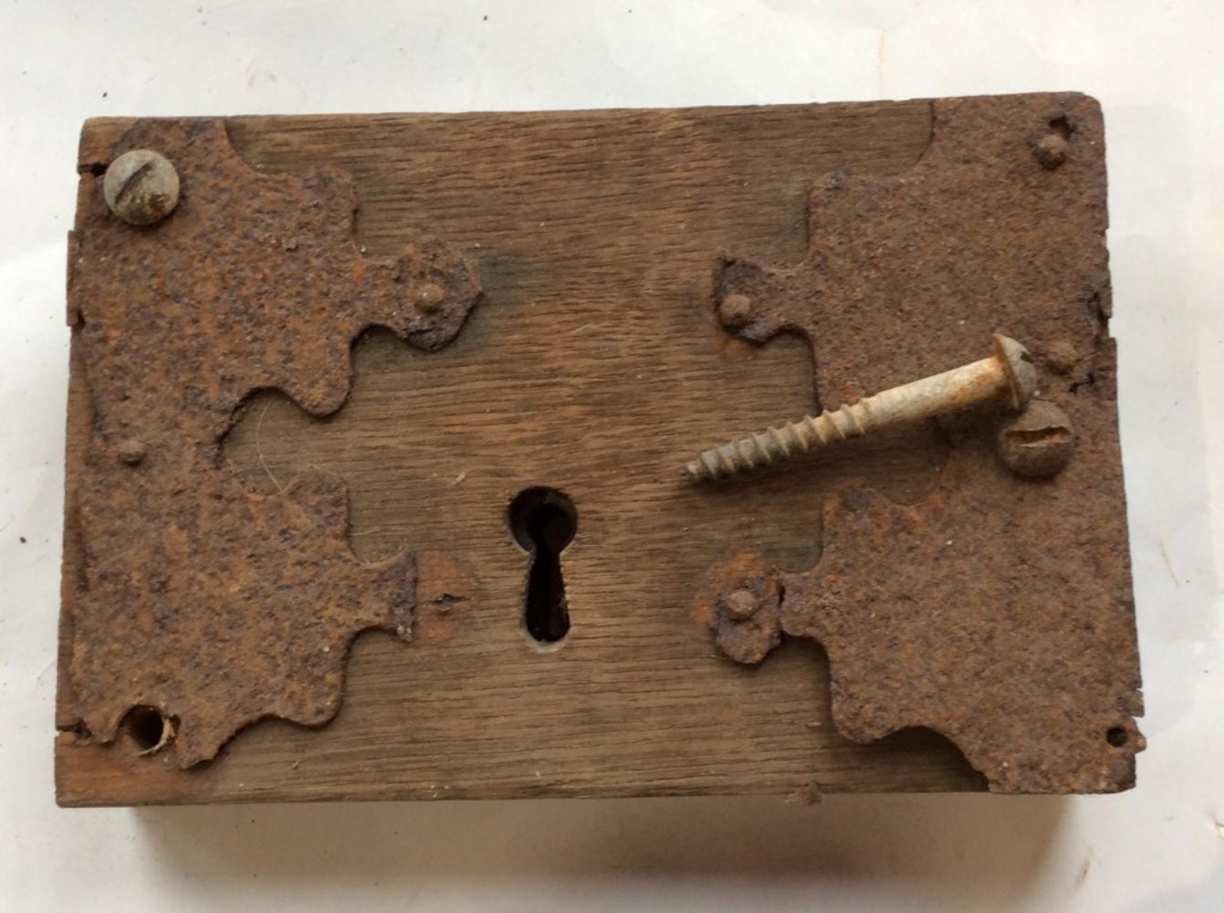 Reclaimed Old 8 1/4x5 3/8” Oak Casement Deadlock Wrought Iron Decoration