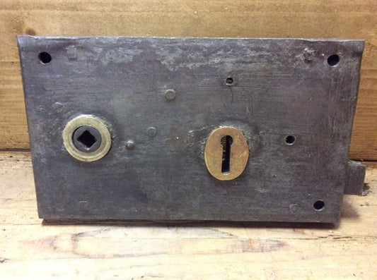 4¼”x7¼” Reclaimed Old Victorian Steel & Brass Rim Lock For Right Hand Door