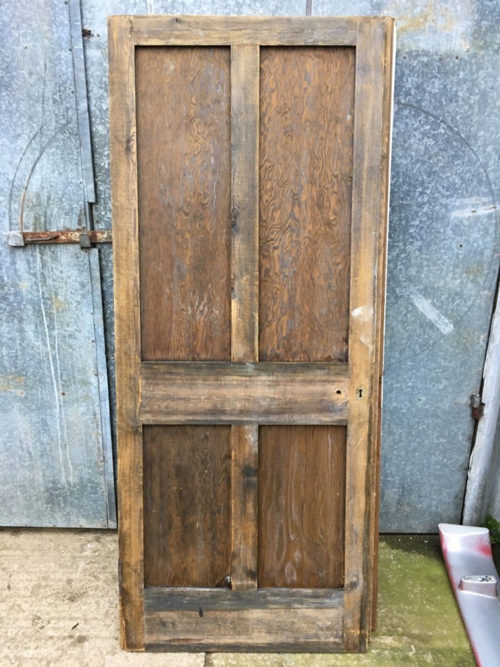 31 7/8”x77 1/2” Reclaimed 1930s Stripped Pine Four Panel 2 Over 2 Internal Door