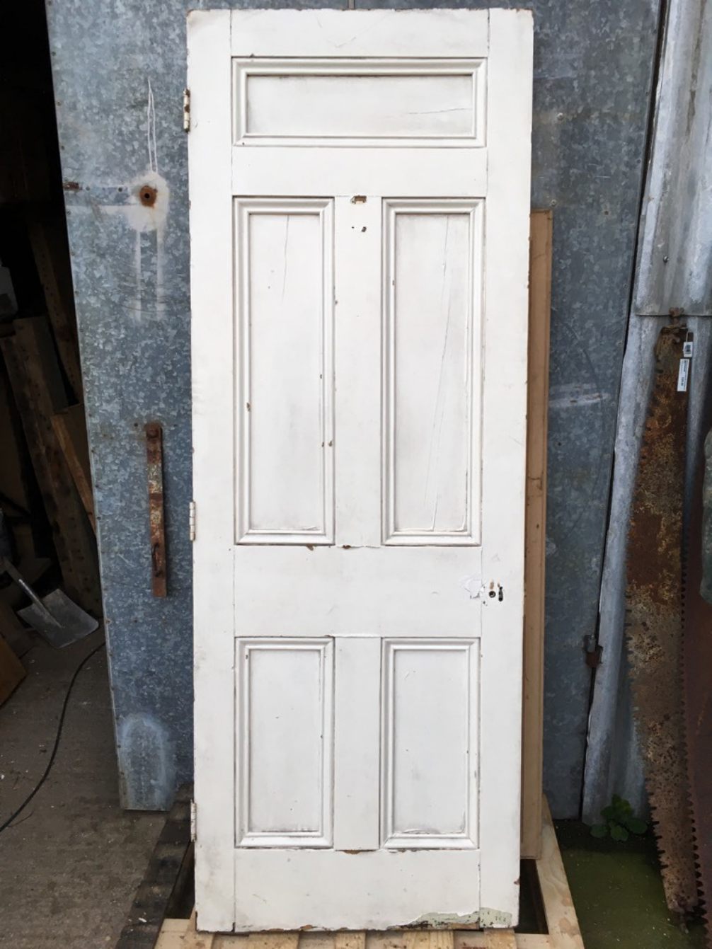 31 3/8”x85 3/4” Tall Victorian Painted Pine Five Panel 1over4 Internal Door