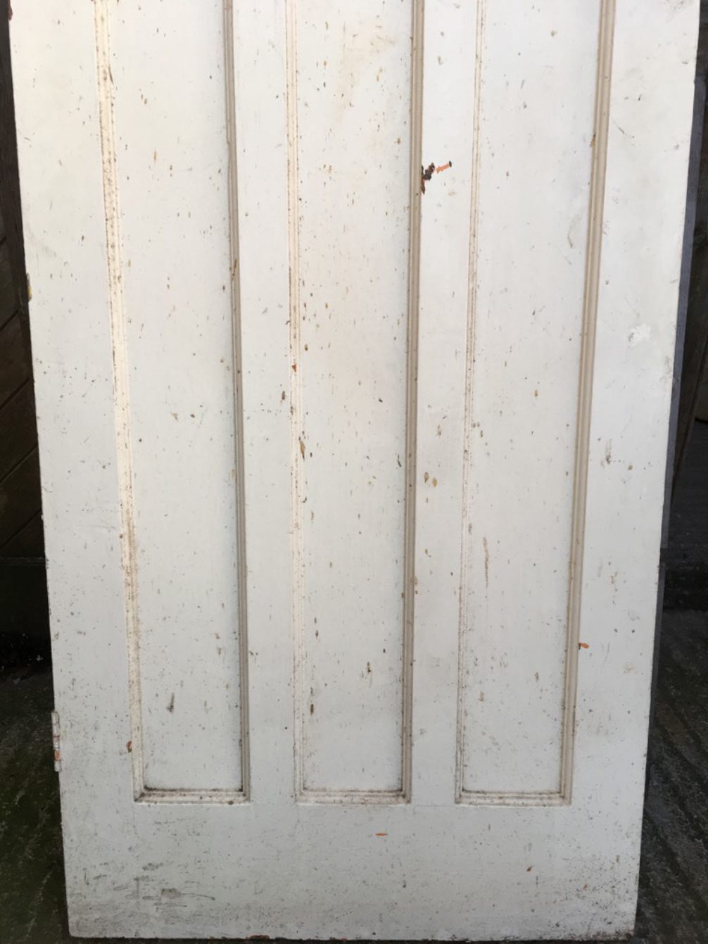 28 1/8”x75 3/4” 1930s Painted Pitch Pine Four Panel 1 Over 3 Internal Door