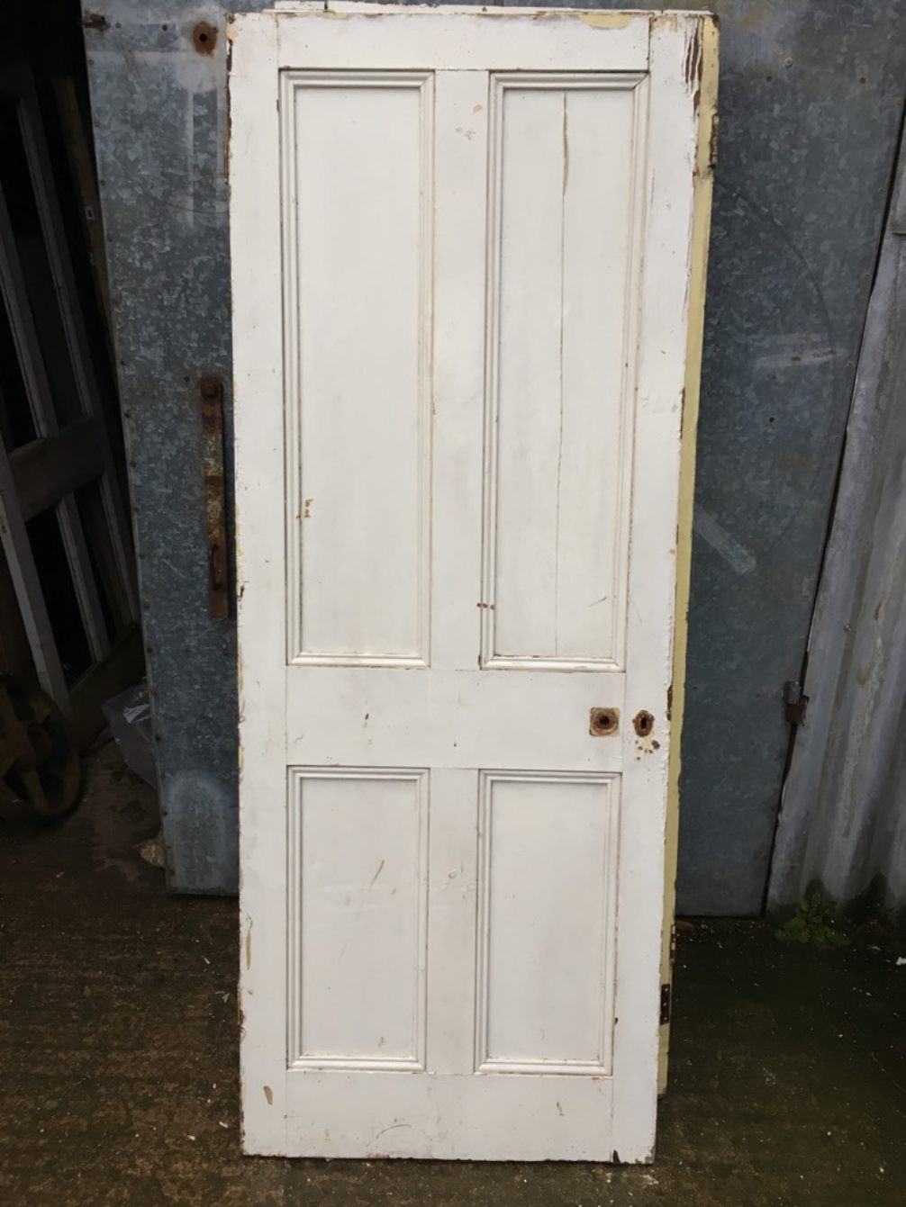 29 5/8”x77 1/8” Old Victorian Painted Pine Four Panel 2 Over 2 Internal Door