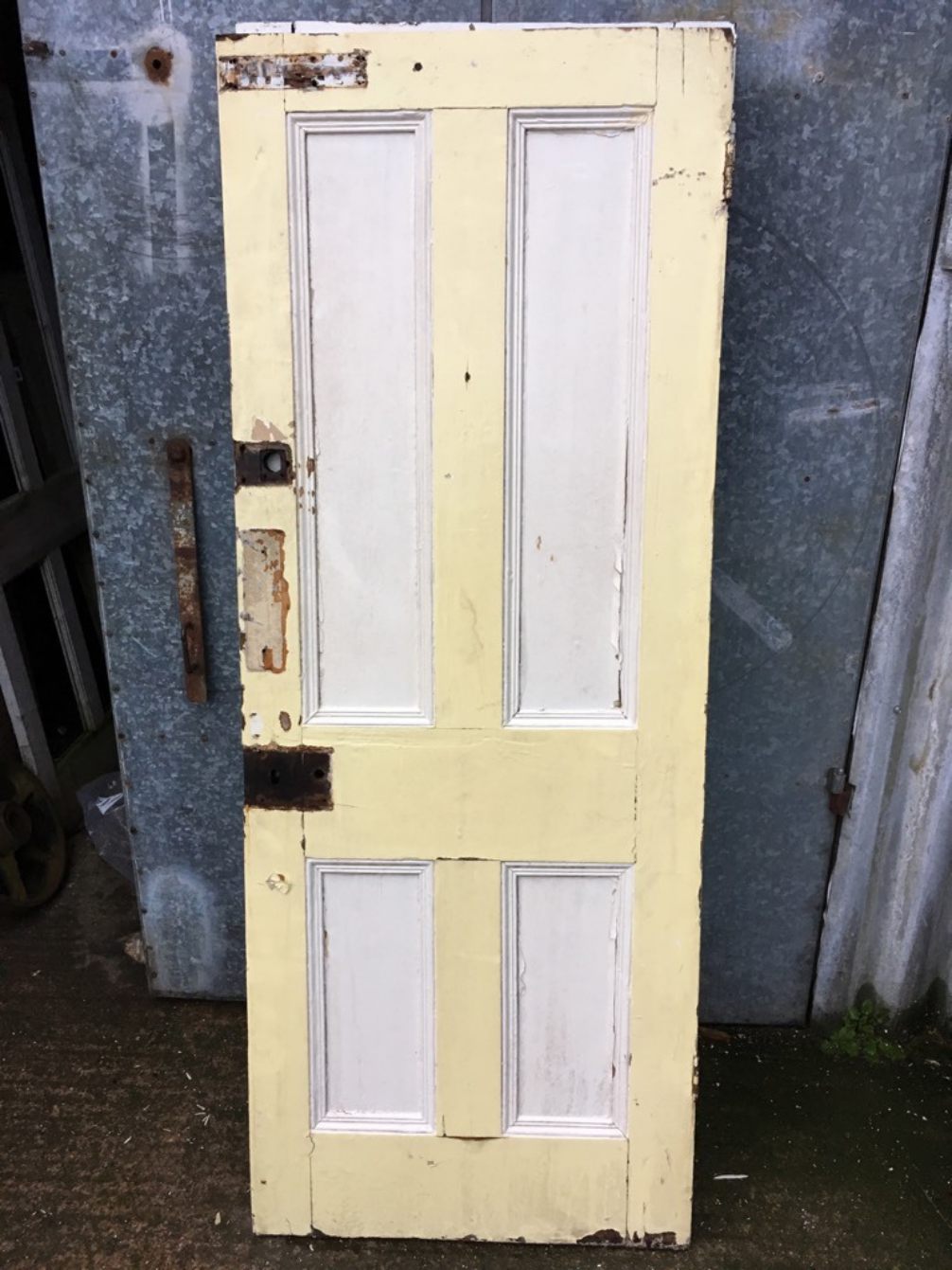 29 5/8”x77 1/8” Reclaimed Victorian Painted Pine 4 Panel 2 Over 2 Internal Door