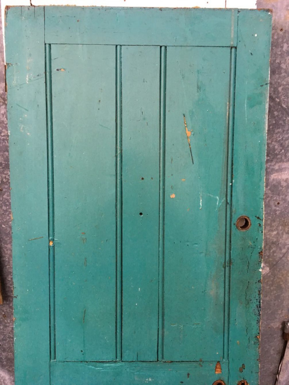 29 5/8”x77 1/8” Reclaimed Victorian Painted Pine 4 Panel 2 Over 2 Internal Door