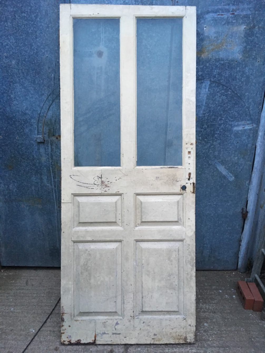 36 3/8”x 90 1/2” Large Glazed Georgian Painted Pine Six Panel 2over2over2 Internal Door