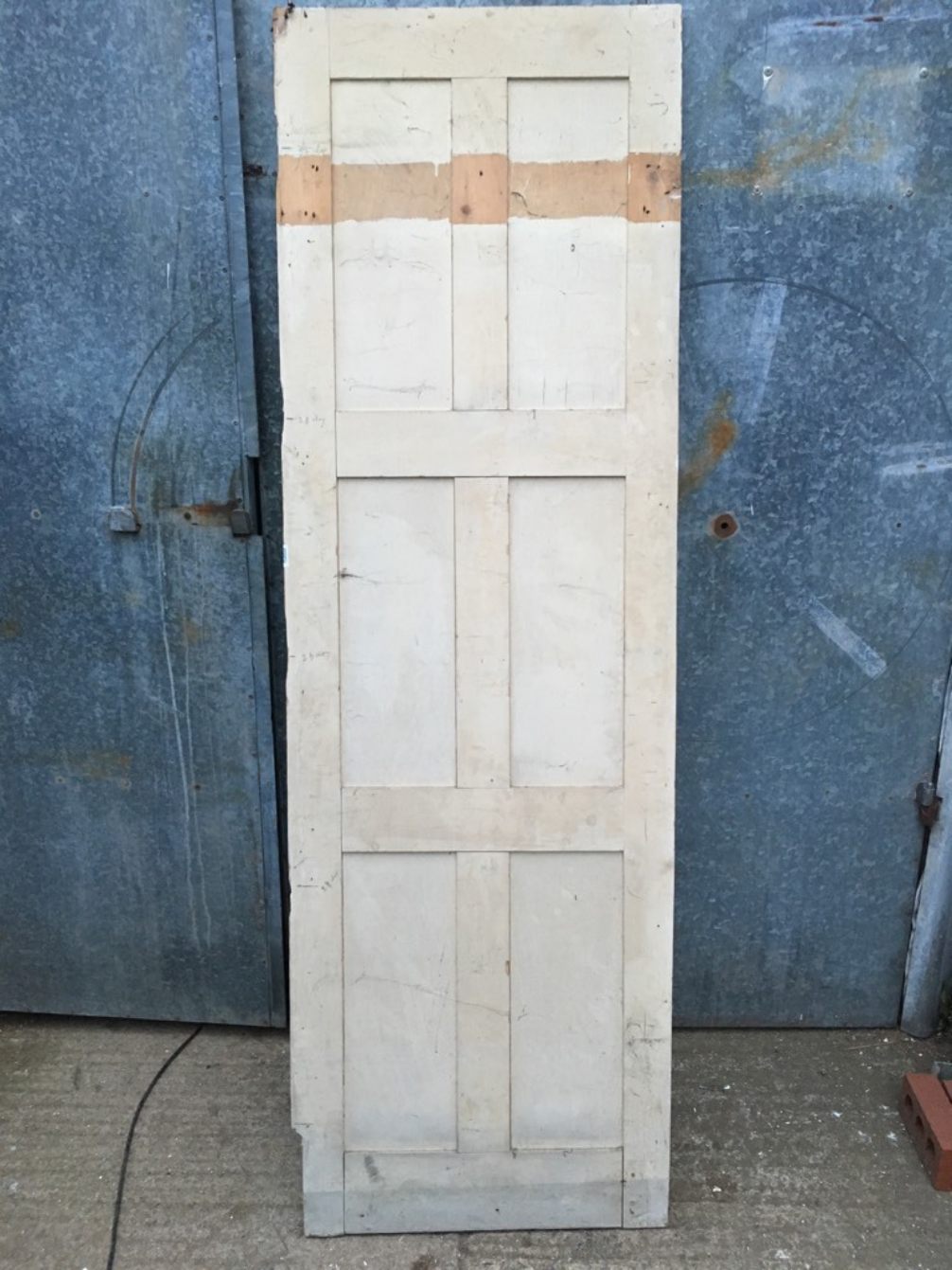 28 1/8”x87 1/2” Reclaimed Old Painted Pine Six Panel 2over2over2 Internal Panel