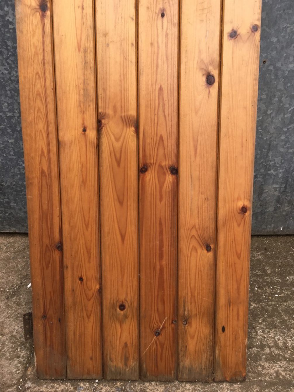 19 1/2”x52 7/8” Old Varnished Pine 6 Plank Ledge & Brace Narrow Internal Door