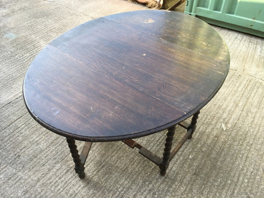 Reclaimed 1930s Dark Stained Oak Gateleg Dropleaf Table 136cm Long