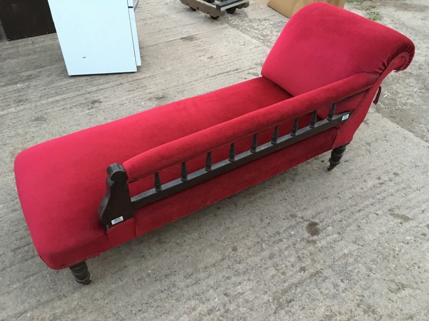 Antique Victorian Mahogany & Red Material Chaise Longue Sofa Chair TLC
